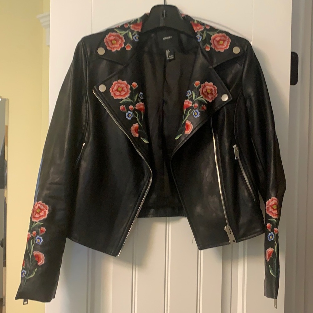 forever 21 embroidered leather jacket